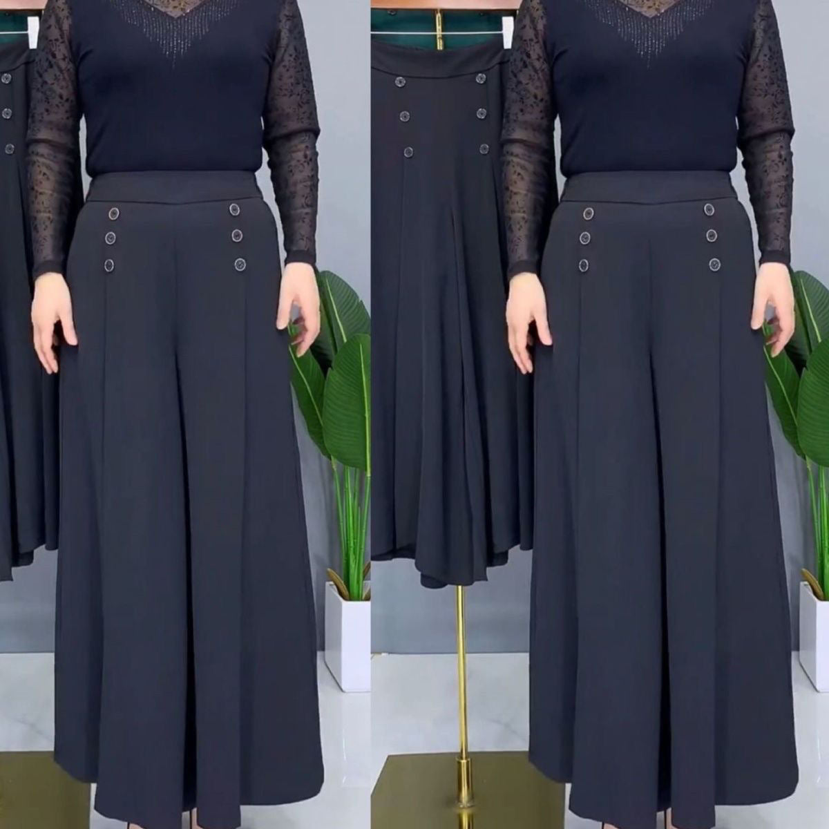 MODISCHE, PLISSIERTE HOSE MIT WEITEM BEIN
