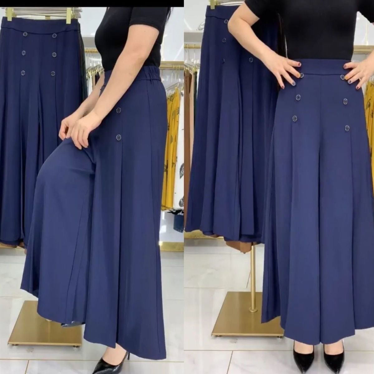 MODISCHE, PLISSIERTE HOSE MIT WEITEM BEIN