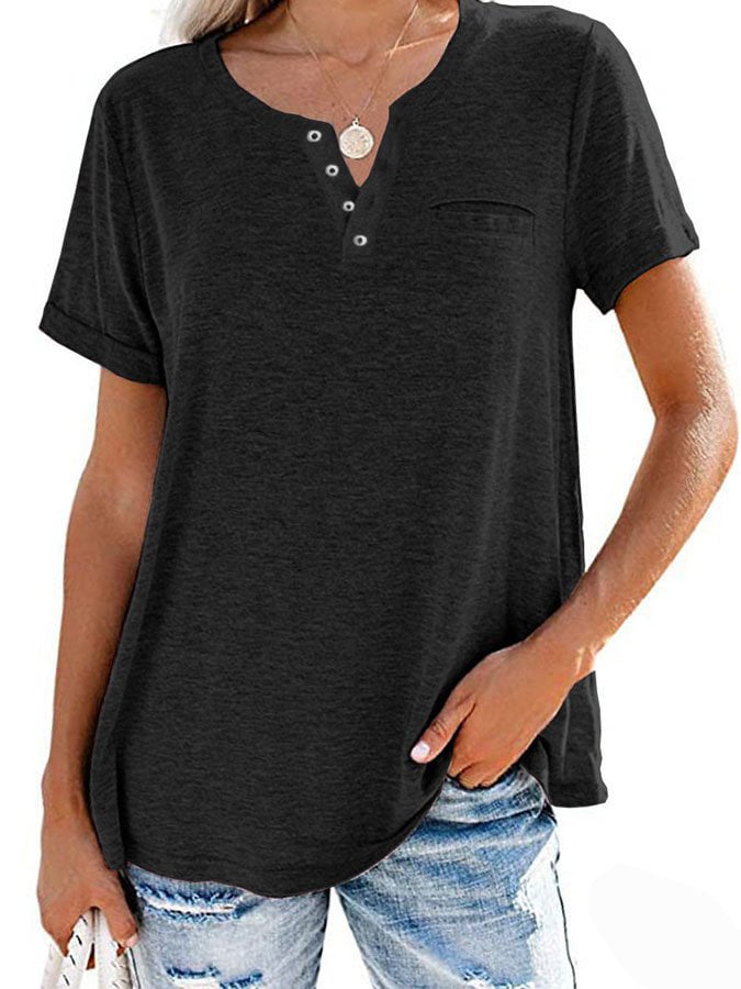 Modische feste Farbe Tasche Kurzarm T-Shirt