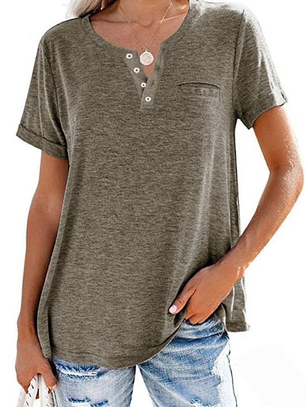 Modische feste Farbe Tasche Kurzarm T-Shirt