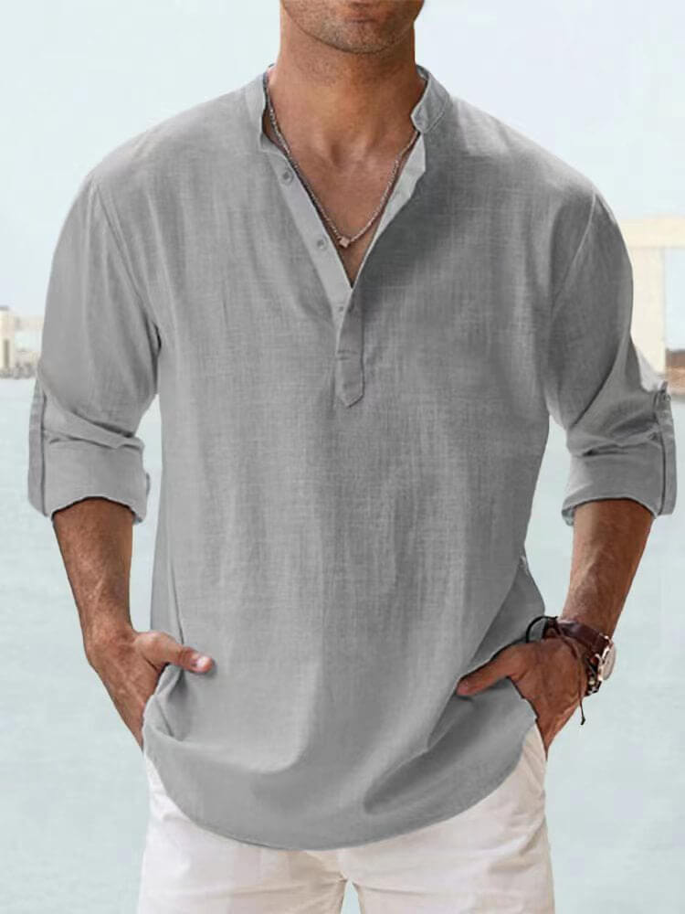 Herren-Eiscreme-Baumwoll-Leinen-Casual-Langarmhemd