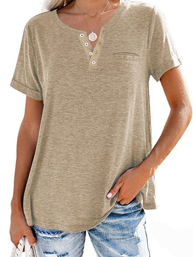Modische feste Farbe Tasche Kurzarm T-Shirt