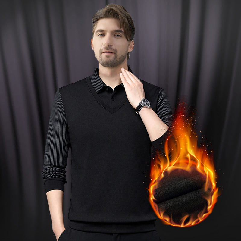 Herren Revers Faux Zweiteiliges Strickhemd