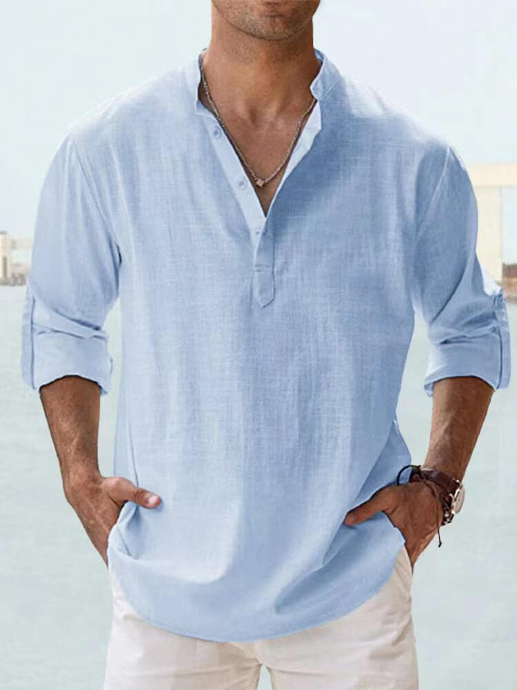 Herren-Eiscreme-Baumwoll-Leinen-Casual-Langarmhemd
