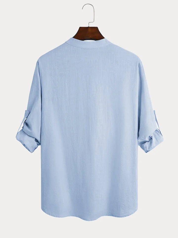 Herren-Eiscreme-Baumwoll-Leinen-Casual-Langarmhemd