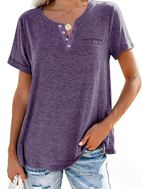 Modische feste Farbe Tasche Kurzarm T-Shirt