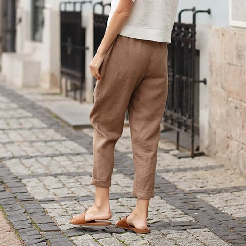 Leinen-Baumwolle Frauen große Größe lose Hose