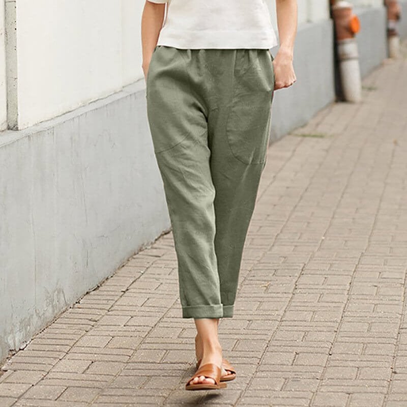 Leinen-Baumwolle Frauen große Größe lose Hose