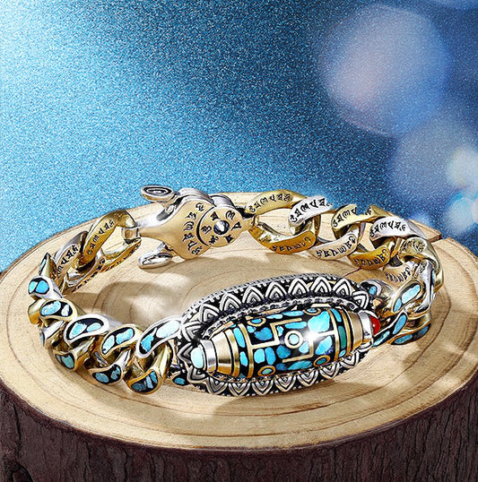 ✨Neun-Augen-Dzi-Armband mit Mantra mit sechs Charakteren in Türkis✨