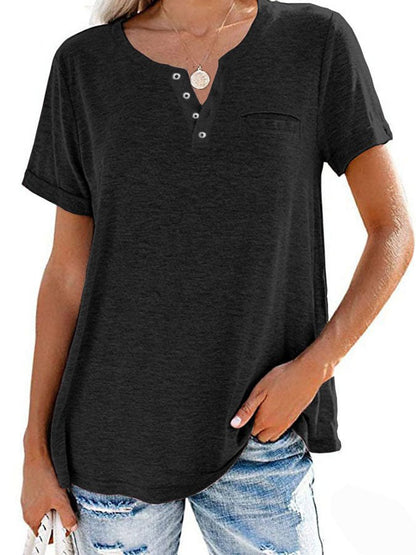 Modische feste Farbe Tasche Kurzarm T-Shirt