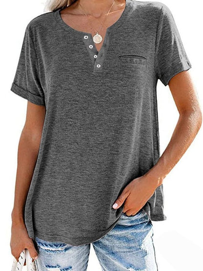 Modische feste Farbe Tasche Kurzarm T-Shirt