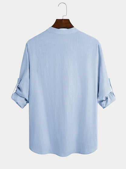 Herren-Eiscreme-Baumwoll-Leinen-Casual-Langarmhemd