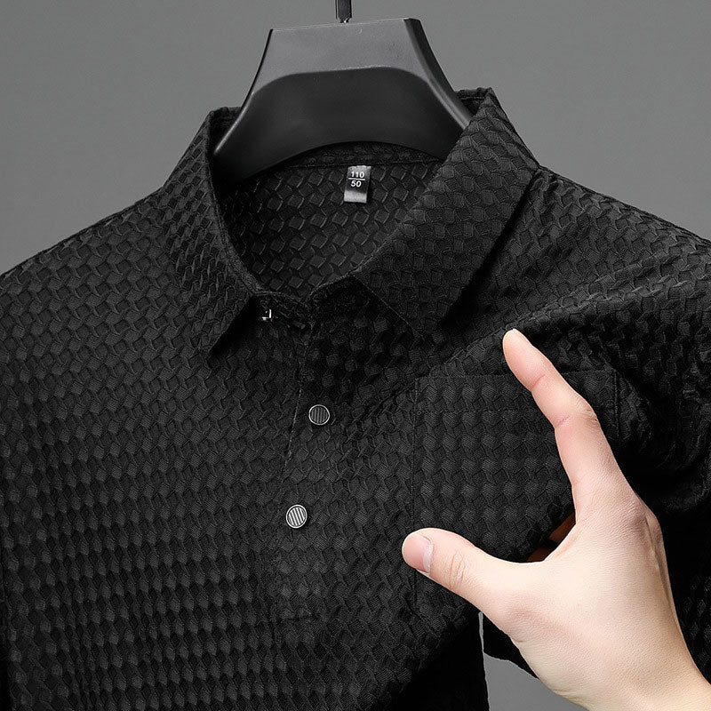 🔥Men's Kurzarm strukturiertes Hemd 🌬️ Komfortable und atmungsaktiv, stilvolle Textur, perfekt für geschäftlich und lässiges Tragen!