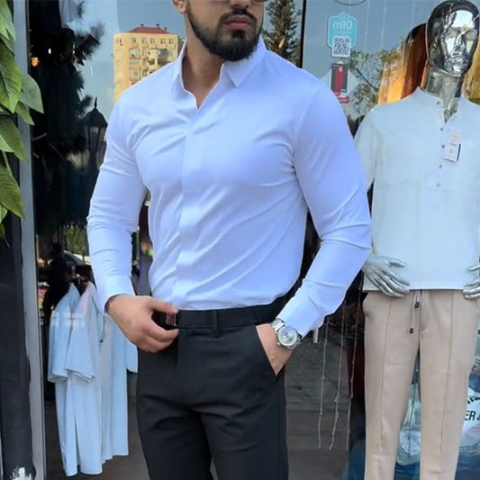 Miesten rento slim fit -mallinen yksivärinen paita