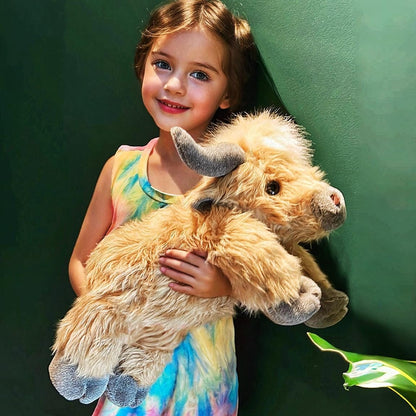 Söpö sarjakuvamainen ylämaanlehmä pehmolelu