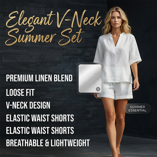 ✈️Compre dois artigos e ganhe o envio gratuito☀️Ofertas de verano en Portugal 2026👚 50% DE DESCONTO – Conjunto Curto Casual com Decote V Feminino | Confortável, moderno & ideal para o verão