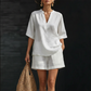 ✈️Compre dois artigos e ganhe o envio gratuito☀️Ofertas de verano en Portugal 2026👚 50% DE DESCONTO – Conjunto Curto Casual com Decote V Feminino | Confortável, moderno & ideal para o verão