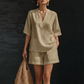 ✈️Compre dois artigos e ganhe o envio gratuito☀️Ofertas de verano en Portugal 2026👚 50% DE DESCONTO – Conjunto Curto Casual com Decote V Feminino | Confortável, moderno & ideal para o verão