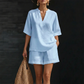 ✈️Compre dois artigos e ganhe o envio gratuito☀️Ofertas de verano en Portugal 2026👚 50% DE DESCONTO – Conjunto Curto Casual com Decote V Feminino | Confortável, moderno & ideal para o verão